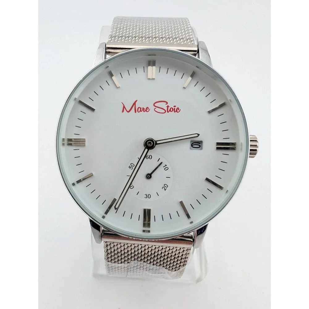 Marc Stoic Watch Men 40mm‎ Case Silver Mesh Metal Adjustable Band- New Battery